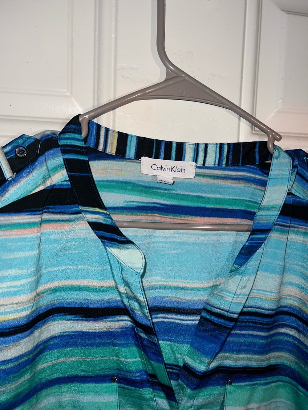 Calvin Klein Striped Button-Front Women's Shirt in Blue and Teal - Picture 4 of 4
